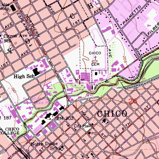 Topographic Map of Chico Junior High School, CA