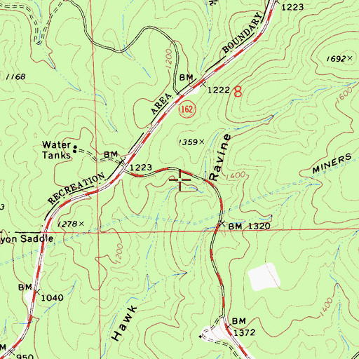 Topographic Map of Hawk Ravine (historical), CA