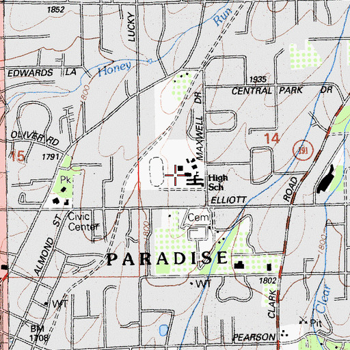 Topographic Map of Paradise High School, CA