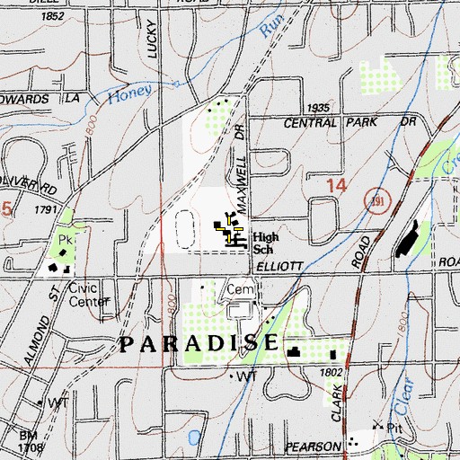 Topographic Map of Paradise High School, CA