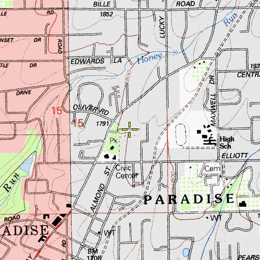 Topographic Map of Paradise Lutheran Church, CA