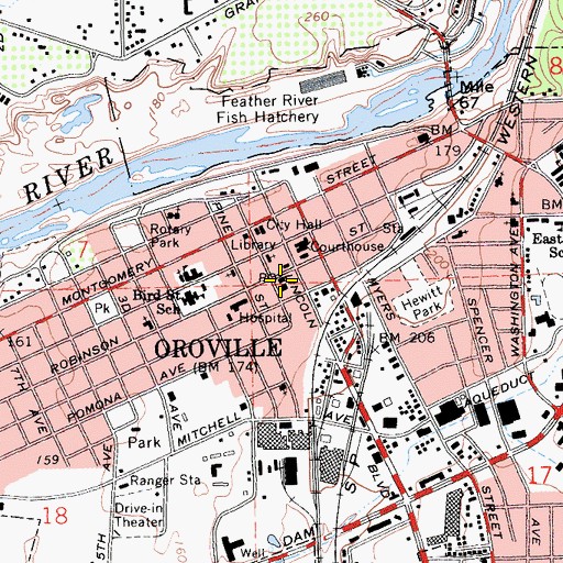 Topographic Map of Oroville Post Office, CA