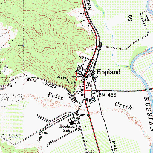 Topographic Map of Hopland Post Office, CA