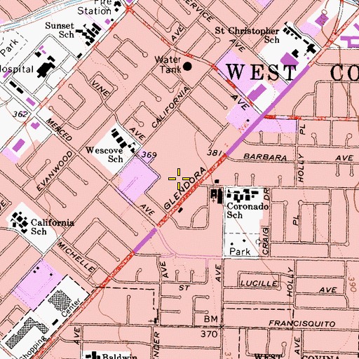 Topographic Map of Glenvine Shopping Center, CA