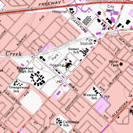 Topographic Map of Citrus Valley Medical Center Queen of the Valley Campus, CA