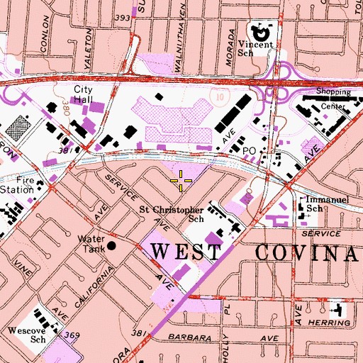 Topographic Map of West Covina Parkway Plaza Shopping Center, CA