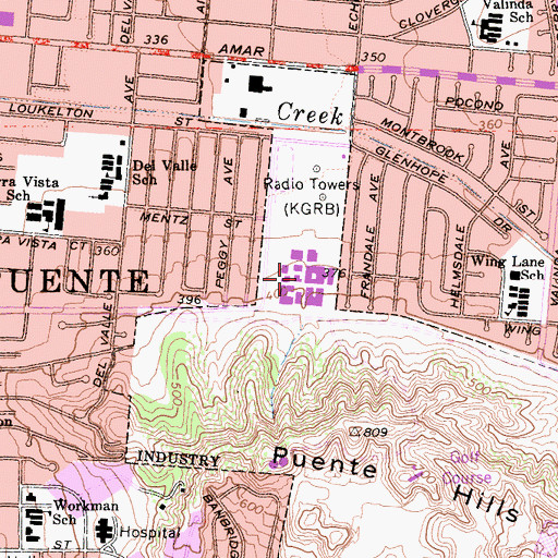 Topographic Map of Workman High School, CA