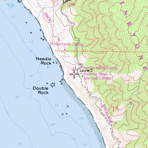 Topographic Map of Needle Rock Visitors Center, CA
