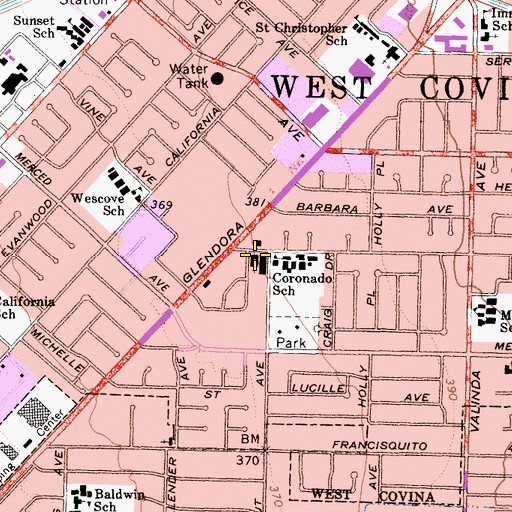 Topographic Map of Community Presbyterian Church, CA