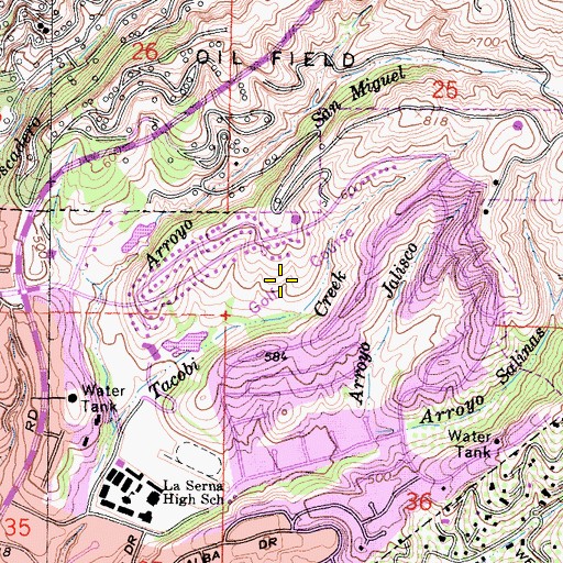 Topographic Map of Friendly Hills Country Club, CA