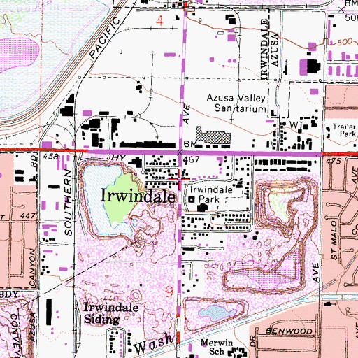 Topographic Map of Irwindale Post Office, CA