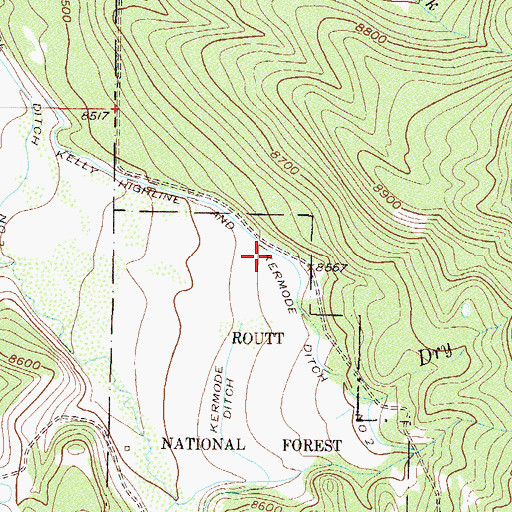 Topographic Map of Kelley Highline and Kermode Ditch Number 2, CO