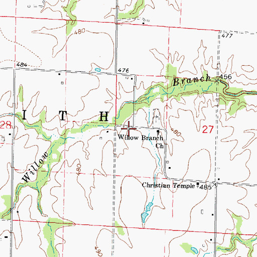 Topographic Map of Willow Branch School (historical), IL