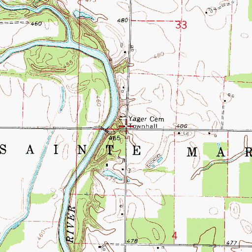 Topographic Map of Sainte Marie Townhall, IL