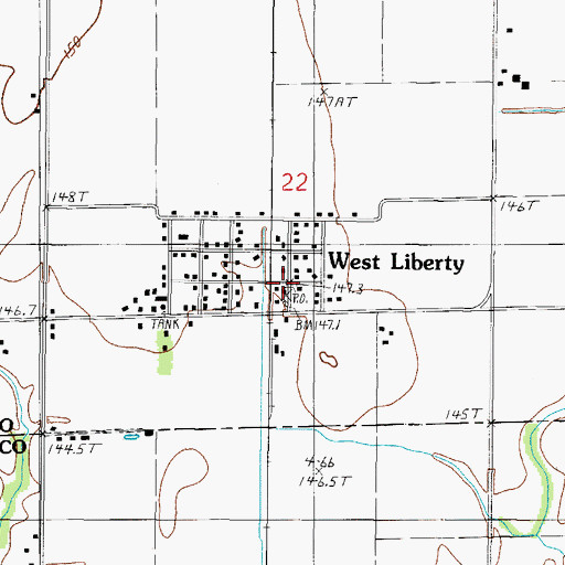 Topographic Map of West Liberty Post Office, IL