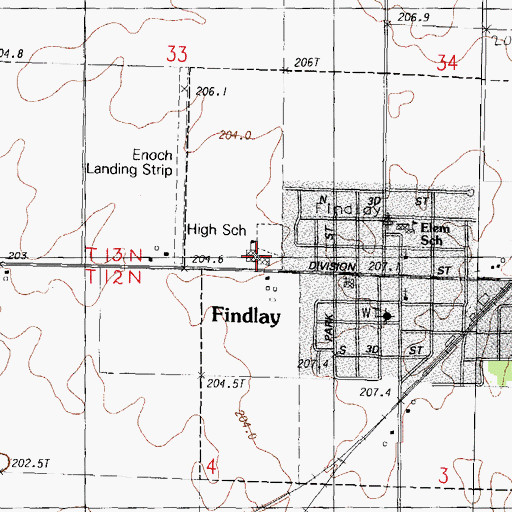 Topographic Map of Findlay High School, IL