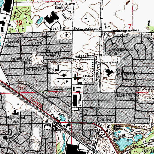 Topographic Map of Oak Knoll Elementary School, IL