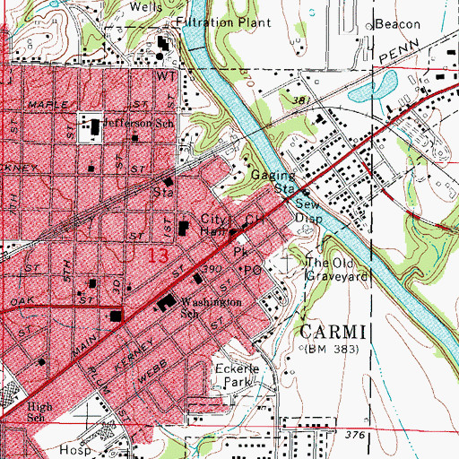 Topographic Map of Carmi City Hall, IL