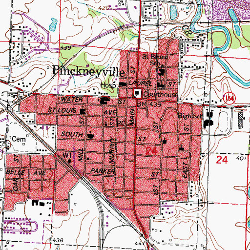 Topographic Map of Pinckneyville Post Office, IL