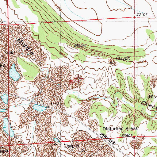 Topographic Map of Belle Fourche River Number Three Mine, WY