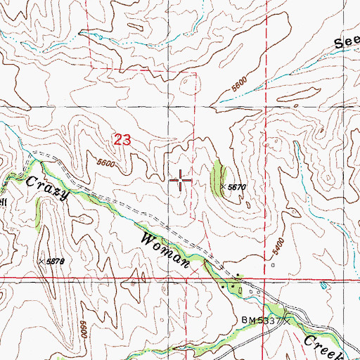 Topographic Map of South Fork Crazy Woman Mine, WY