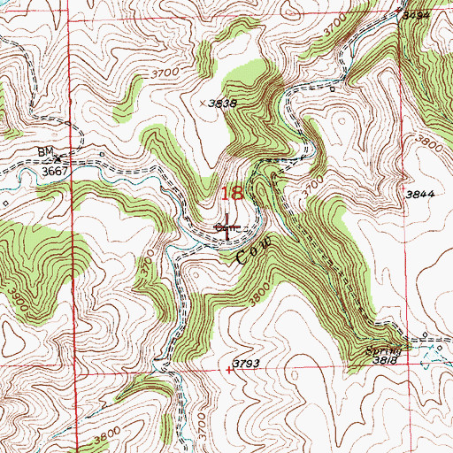 Topographic Map of Cow Creek Cemetery, MT