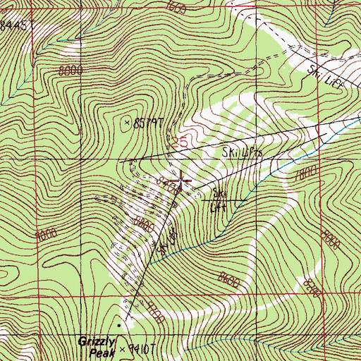 Topographic Map of Big Bear Gulch Ski Trail, MT