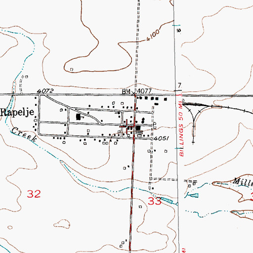 Topographic Map of Rapelje (historical), MT