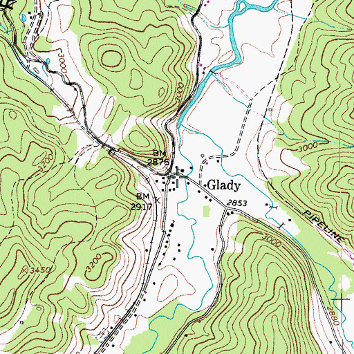 Topographic Map of Glady Post Office, WV