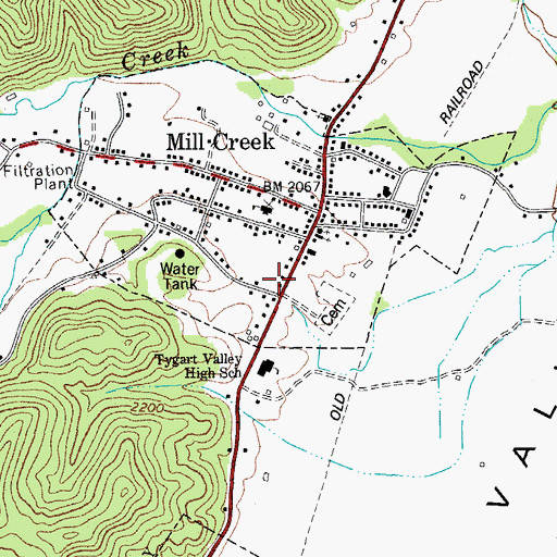 Topographic Map of Mill Creek Post Office, WV