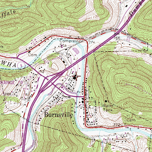 Topographic Map of Burnsville School (historical), WV