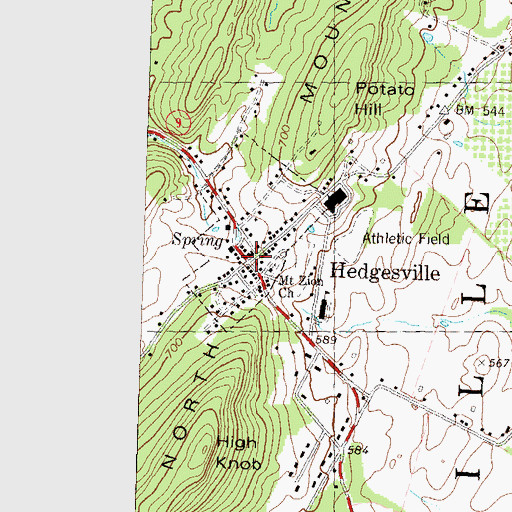 Topographic Map of Hedgesville Historic District, WV