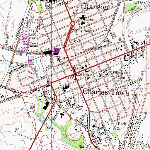 Topographic Map of Charles Town Post Office, WV