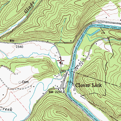 Topographic Map of Clover Lick School (historical), WV