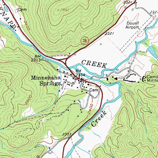 Topographic Map of Minnehaha Springs Post Office, WV