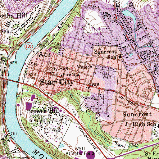 Topographic Map of Star City Post Office, WV