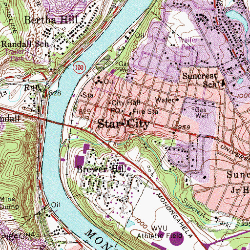 Topographic Map of Star City Public School (historical), WV
