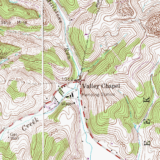 Topographic Map of Valley Chapel Post Office, WV