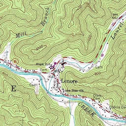 Topographic Map of Lenore Elementary School (historical), WV