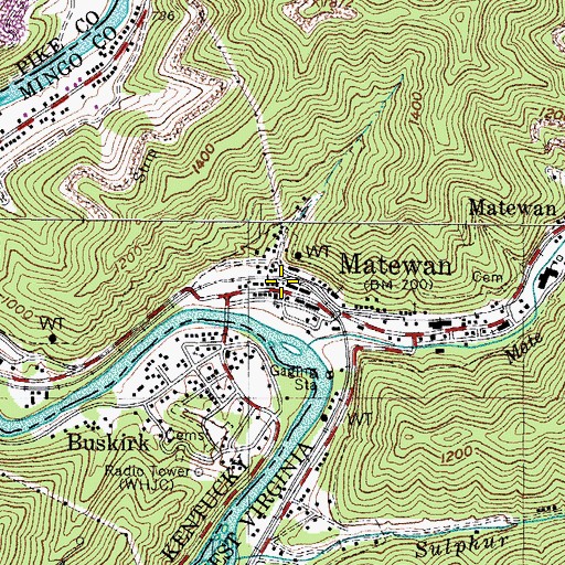 Topographic Map of Matewan Post Office, WV