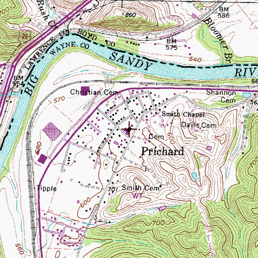 Topographic Map of Prichard Elementary School, WV