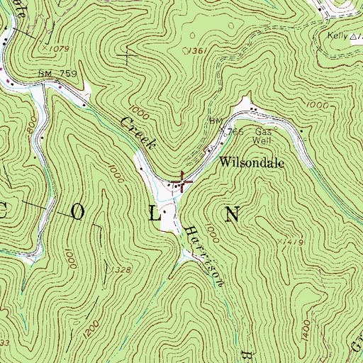 Topographic Map of Wilsondale Post Office, WV