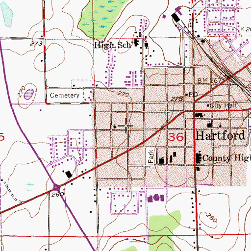 Topographic Map of First Assembly of God Church, AL