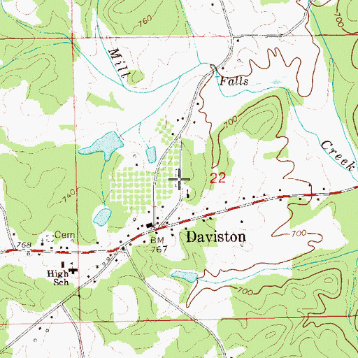 Topographic Map of Daviston Cemetery, AL