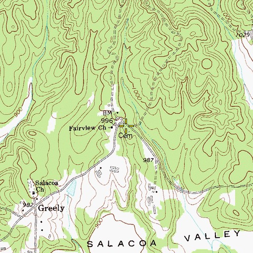 Topographic Map of Fairview Cemetery, GA