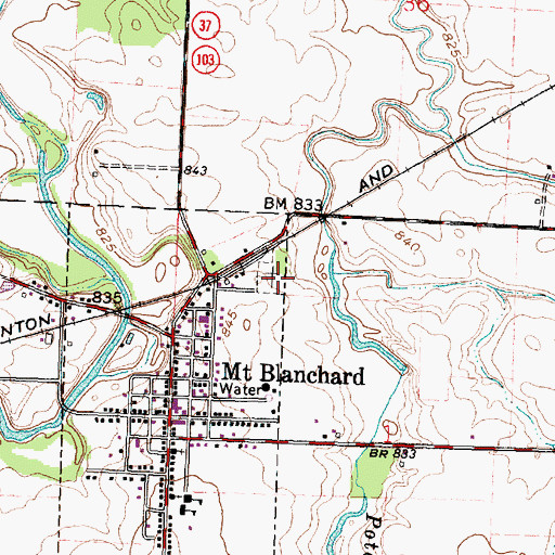 Topographic Map of Mount Blanchard Cemetery, OH
