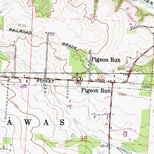 Topographic Map of Pigeon Run Cemetery, OH