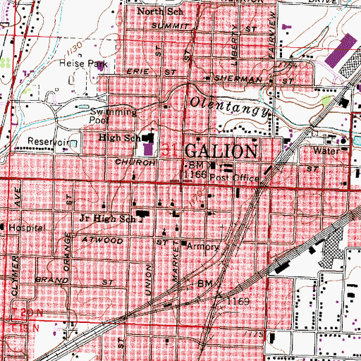 Topographic Map of Public Square, OH