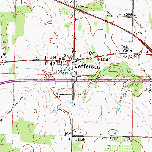 Topographic Map of Jefferson Cemetery, OH