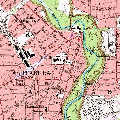 Topographic Map of Ashtabula Free Public Library, OH